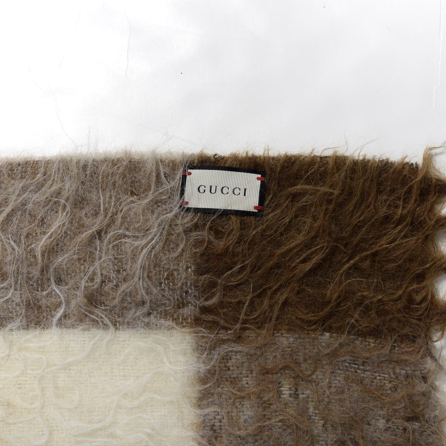 Gucci Wool Fringed Checked Knitted Scarf Brown 3 of 3