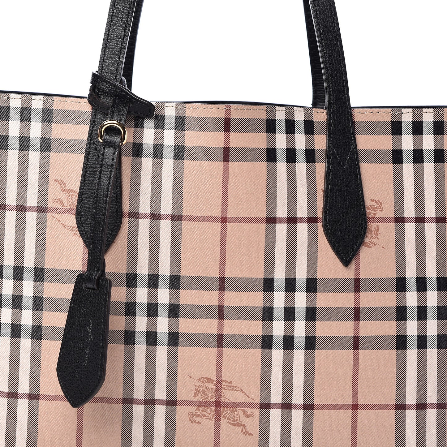 Grainy Calfskin Haymarket Check Medium Reversible Tote Black