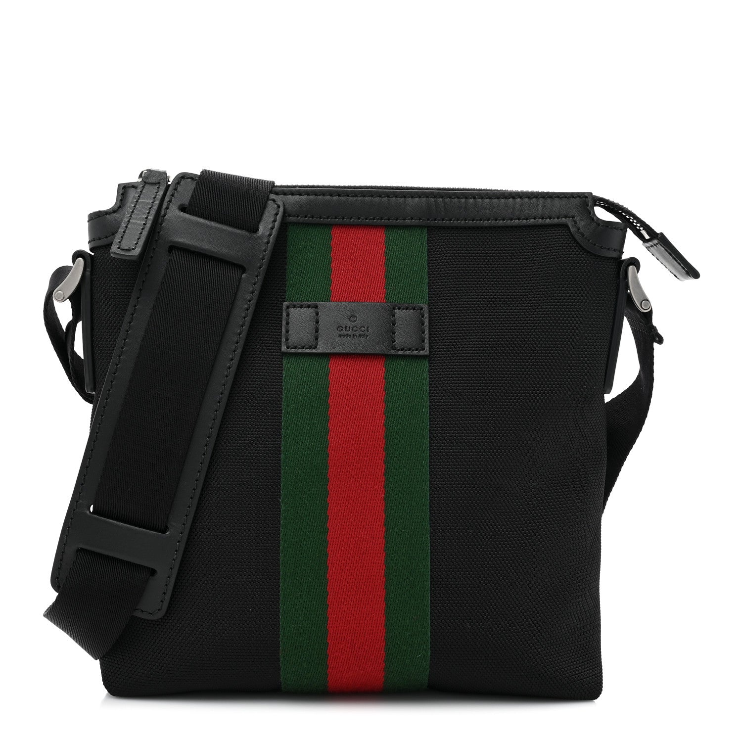 Gucci Techno Canvas Selleria Calfskin Web Small Flat Messenger Bag Black 1 of 9