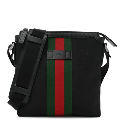 Gucci Techno Canvas Selleria Calfskin Web Small Flat Messenger Bag Black 1 of 9