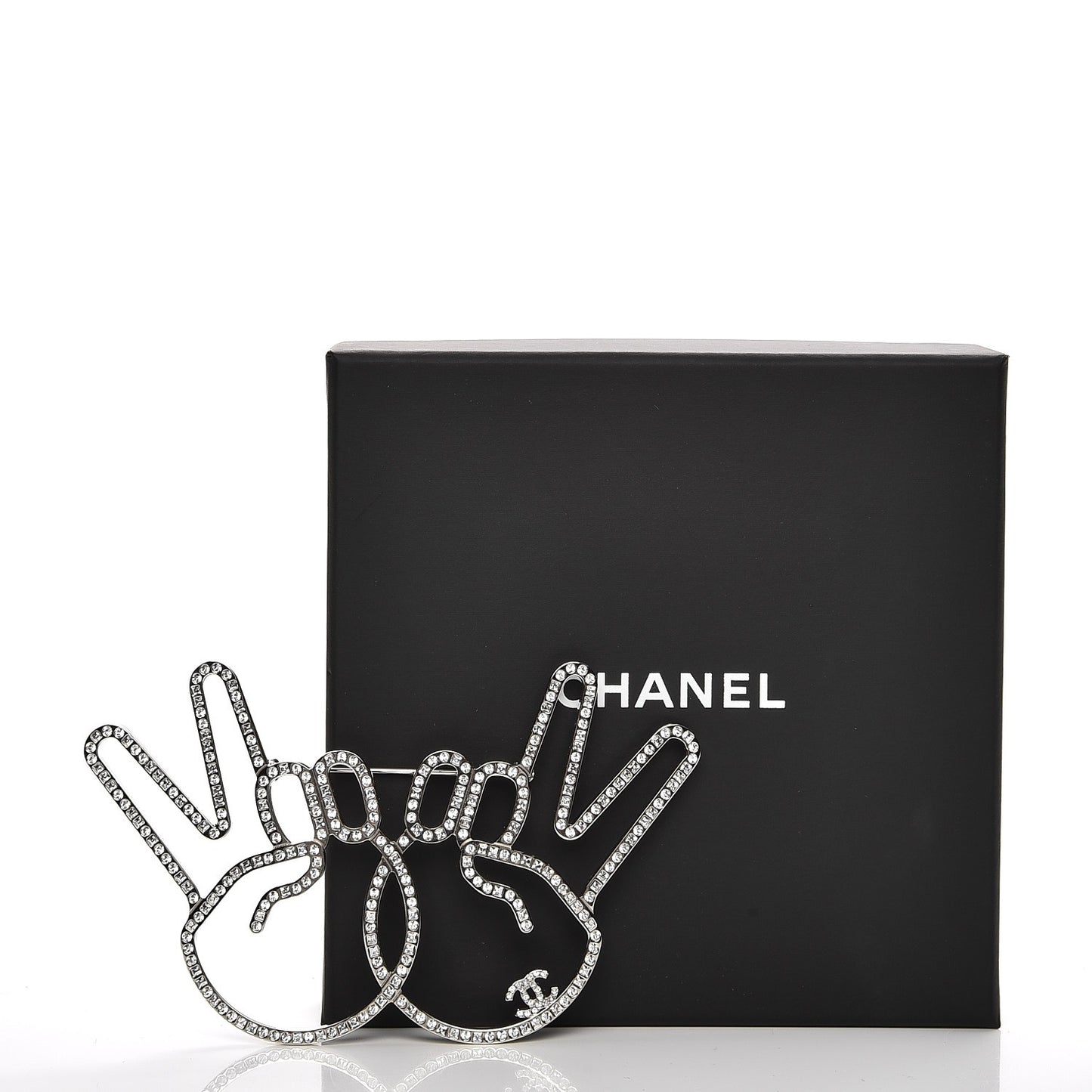 Strass Crystal Peace Sign Emoji Brooch Silver
