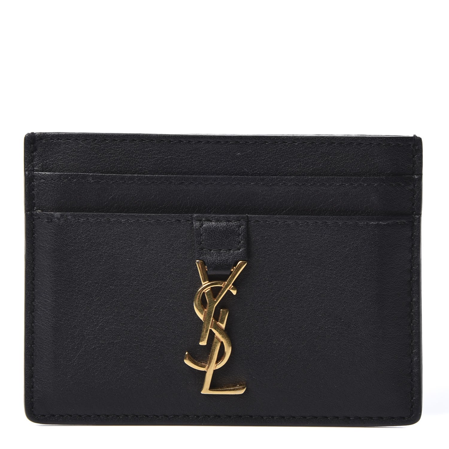 Saint Laurent Calfskin Monogram Credit Card Case Black 1 of 8