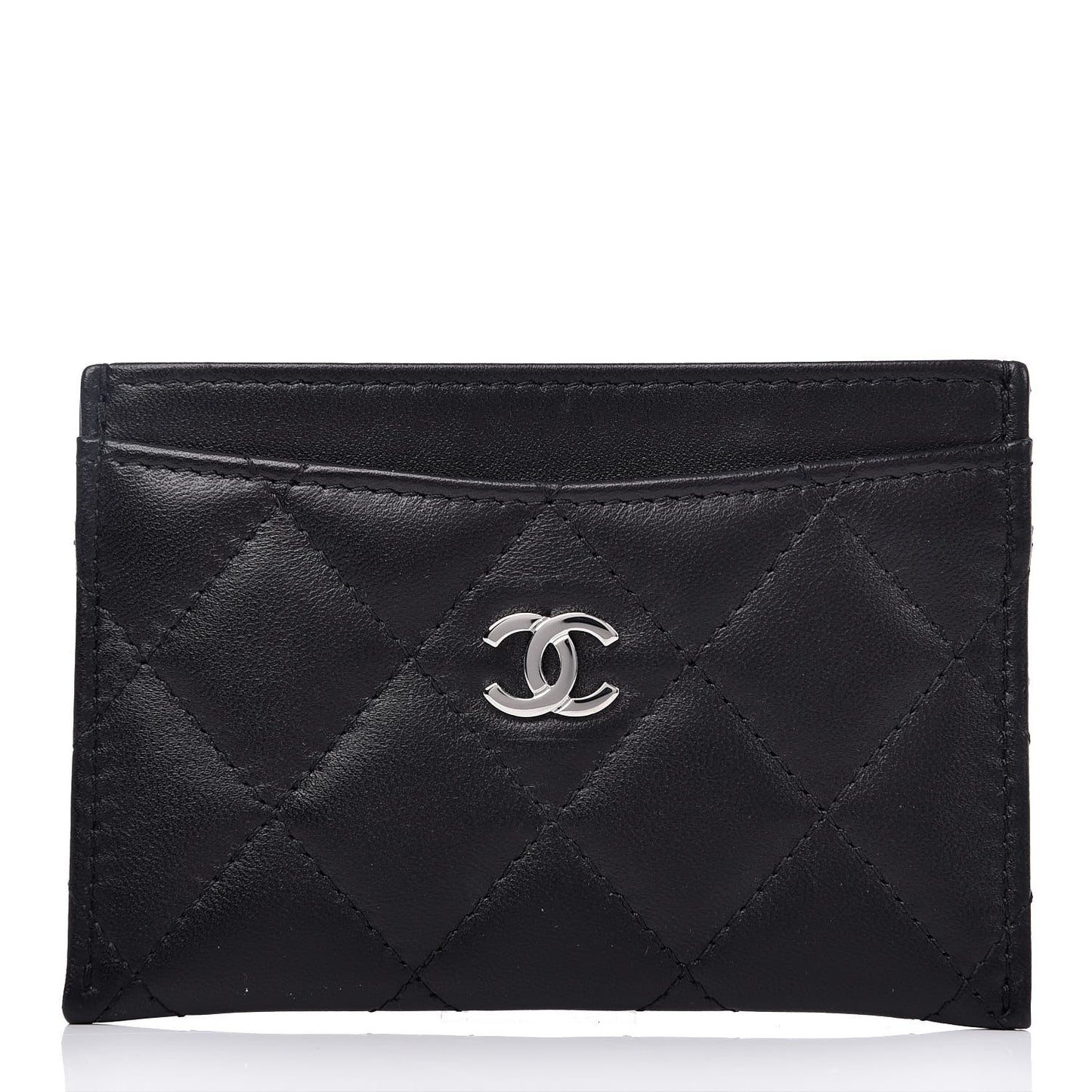 Lambskin Quilted Card Holder Black