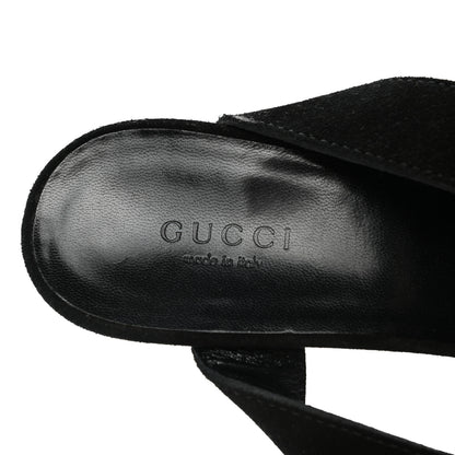 Gucci Suede Horsebit Bamboo Strap Sandals 7.5 Black 7 of 8