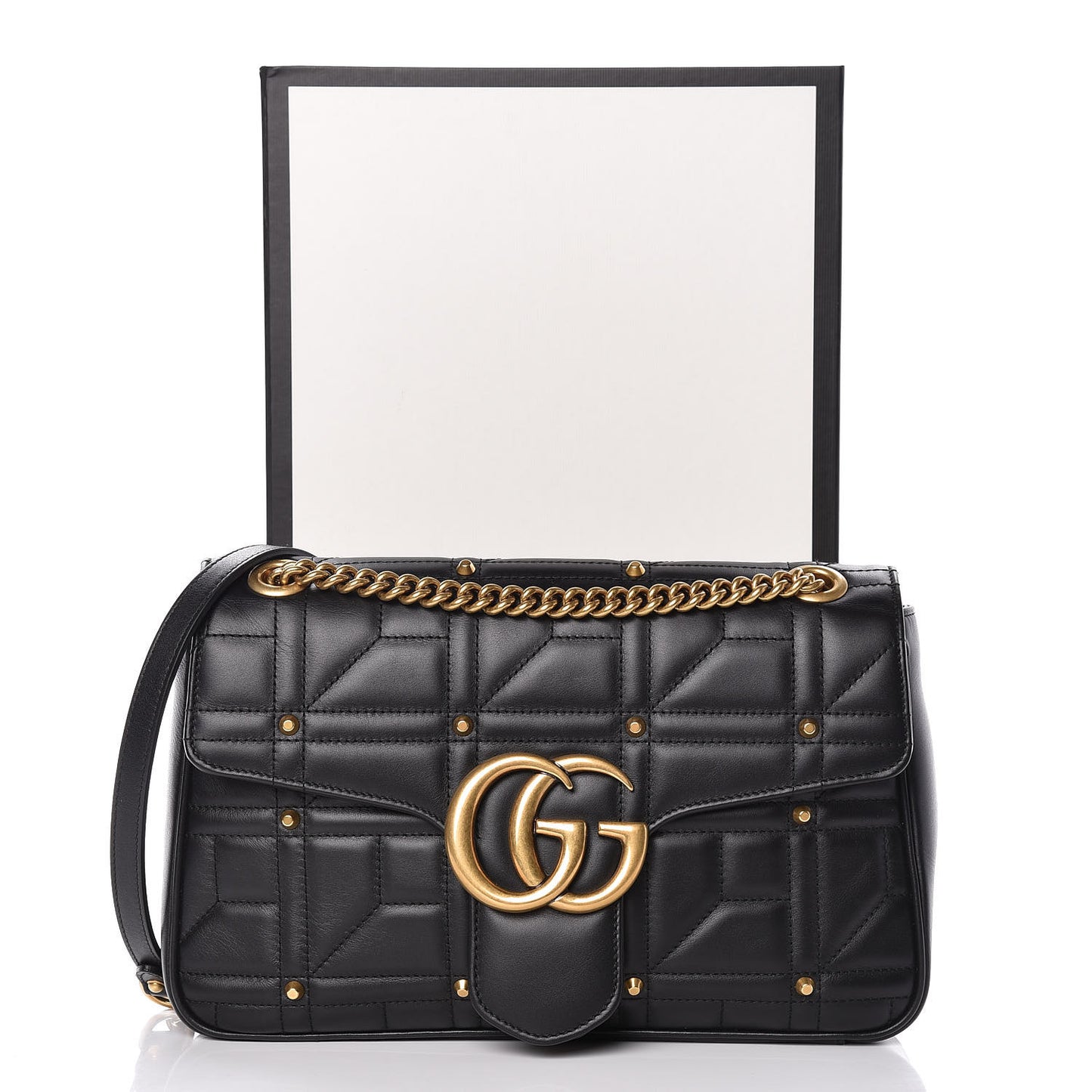 Calfskin Matelasse Studded Medium GG Marmont Shoulder Bag Black