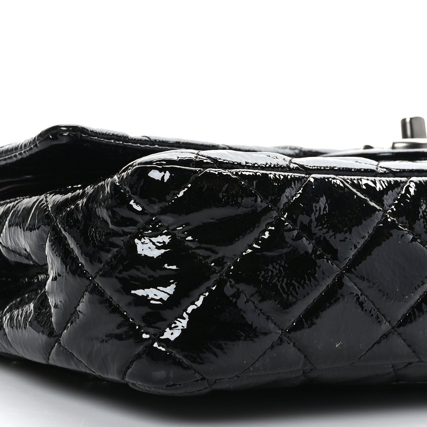 Crumpled Patent Quilted Medium Double Flap Black