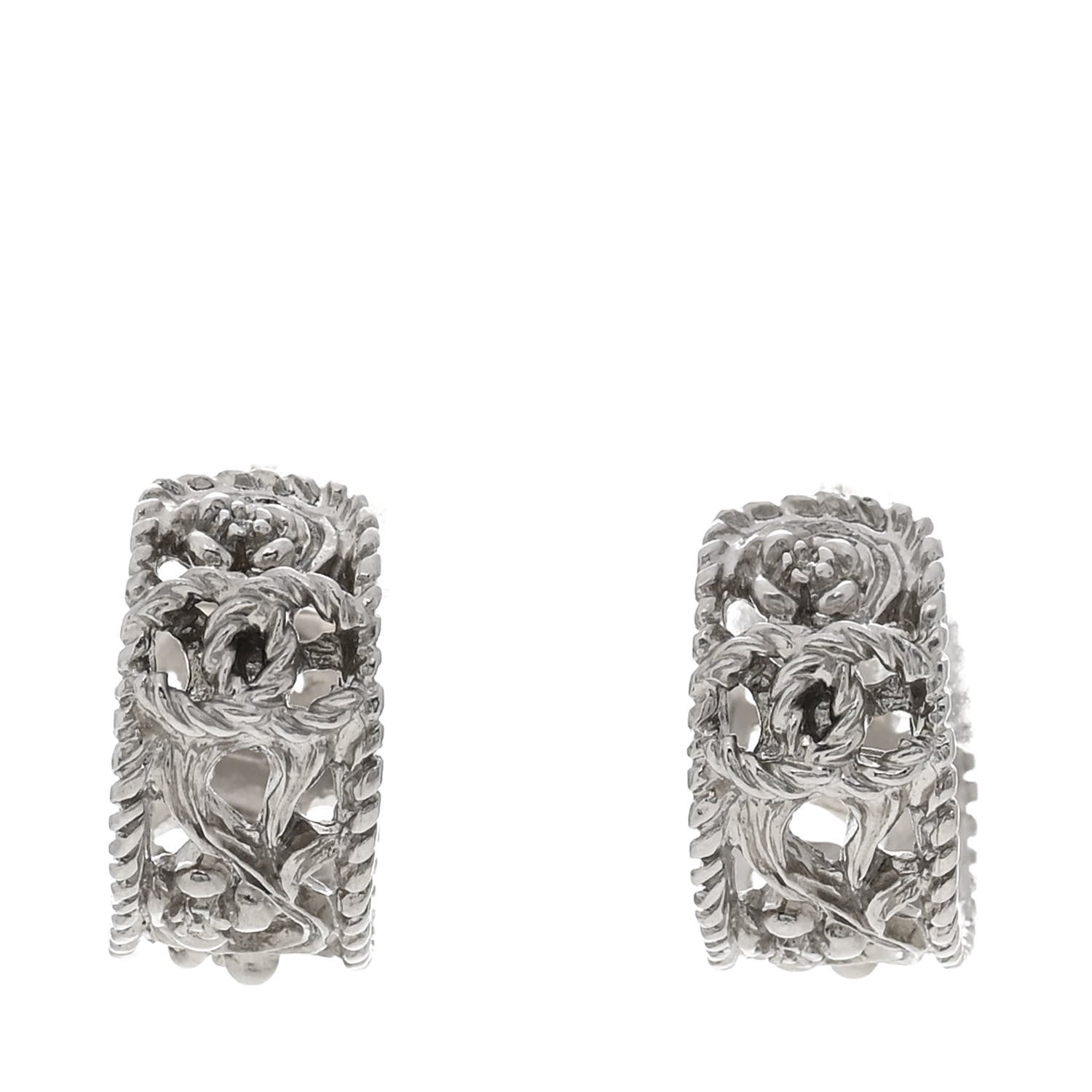 Chanel CC Camellia Hoop Earrings Silver 1 of 5