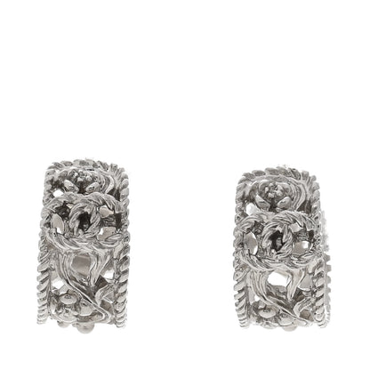 Chanel CC Camellia Hoop Earrings Silver 1 of 5