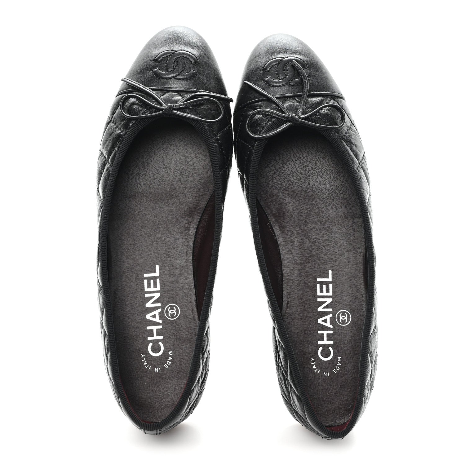 Chanel Aged Calfskin Quilted CC Cap Toe Ballerina Flats 37.5 Black 2 of 10