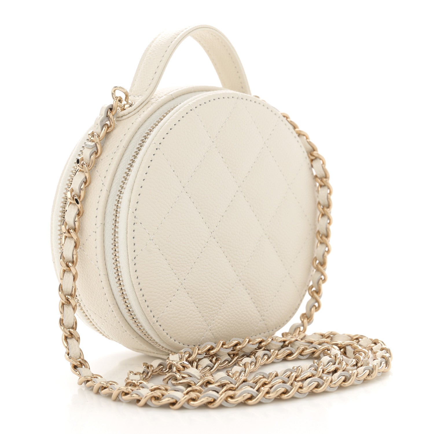 Chanel Caviar Quilted Round Handle With Care Vanity With Chain White 3 of 12