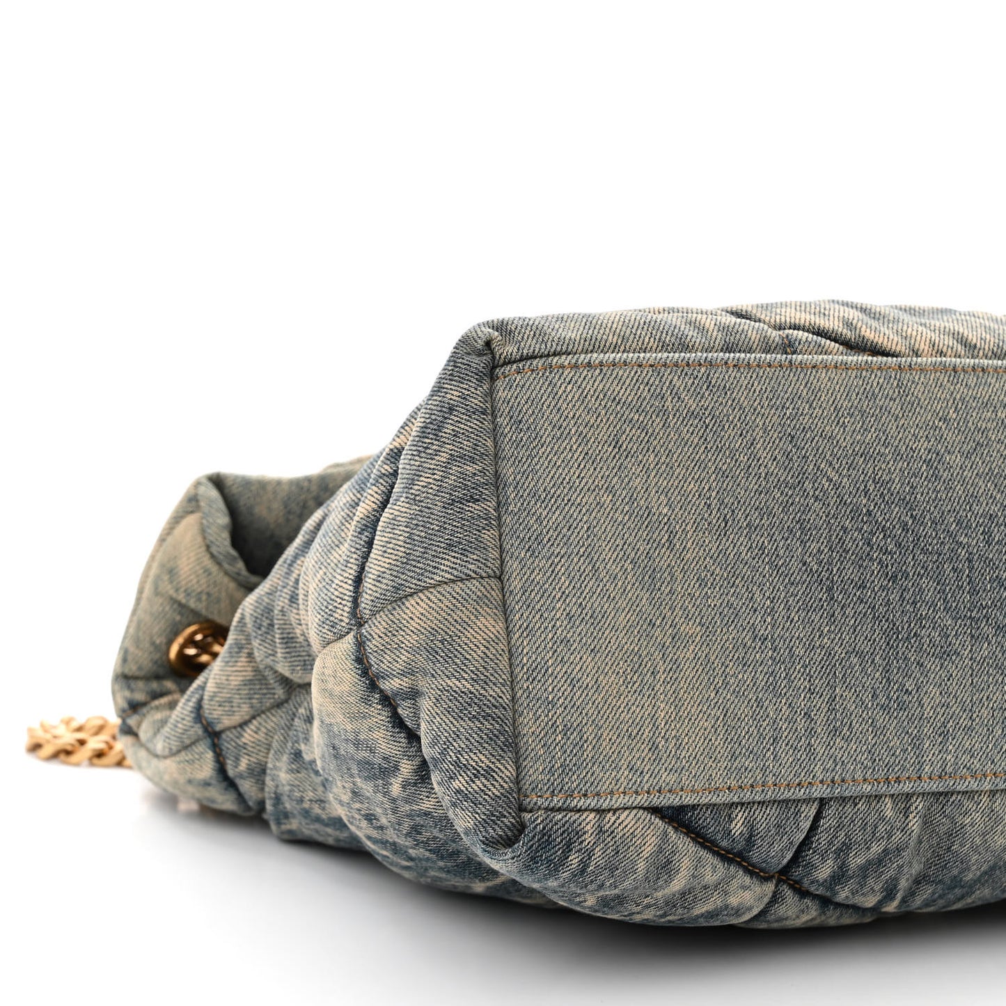 Denim Quilted Medium Loulou Puffer Monogram Chain Satchel Blue Black