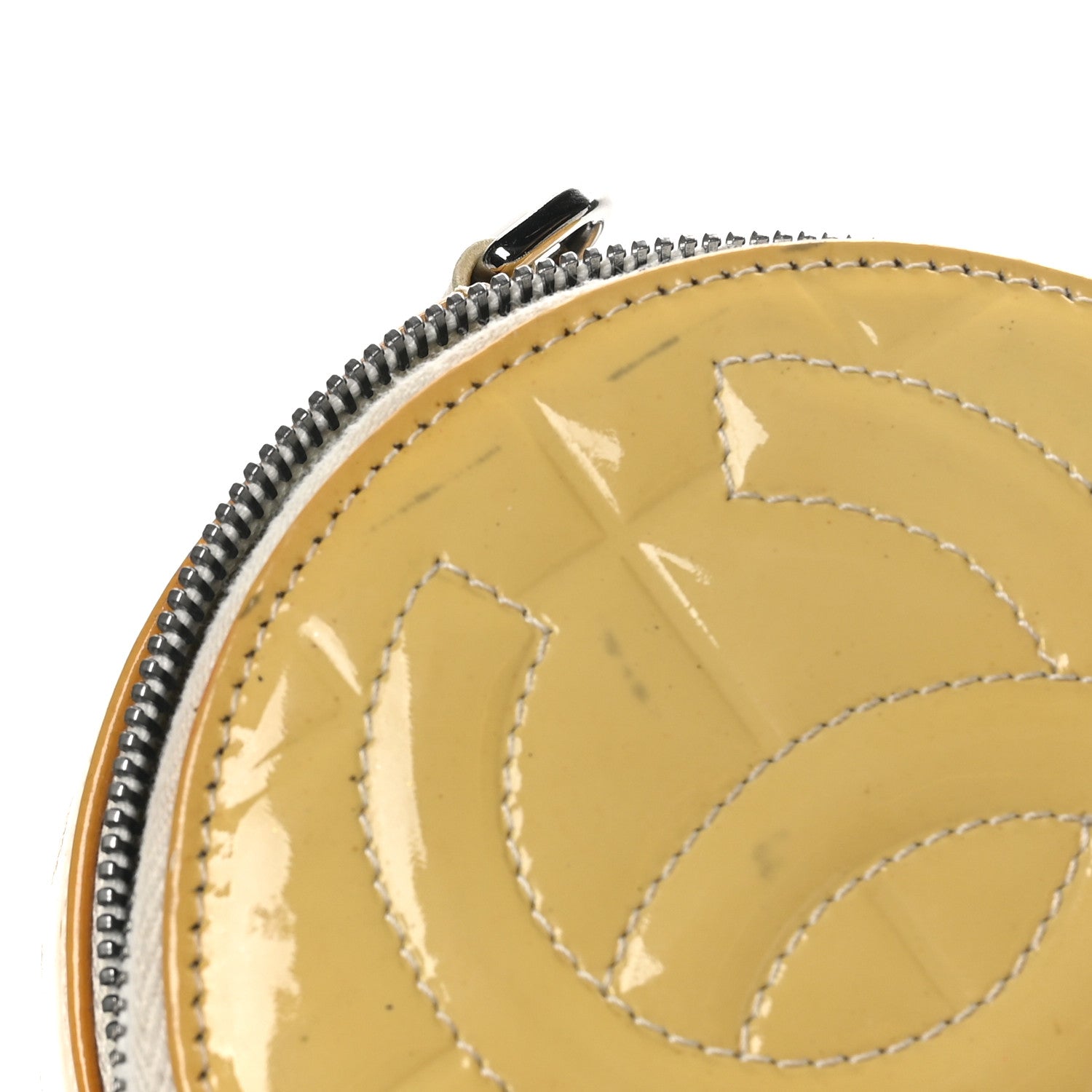 Chanel Patent Quilted CC Chocolate Bar Round Shoulder Bag Yellow 12 of 12