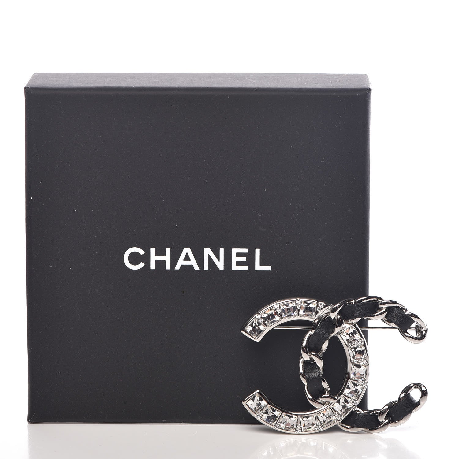 Chanel Lambskin Baguette Crystal CC Brooch Black Silver 5 of 5