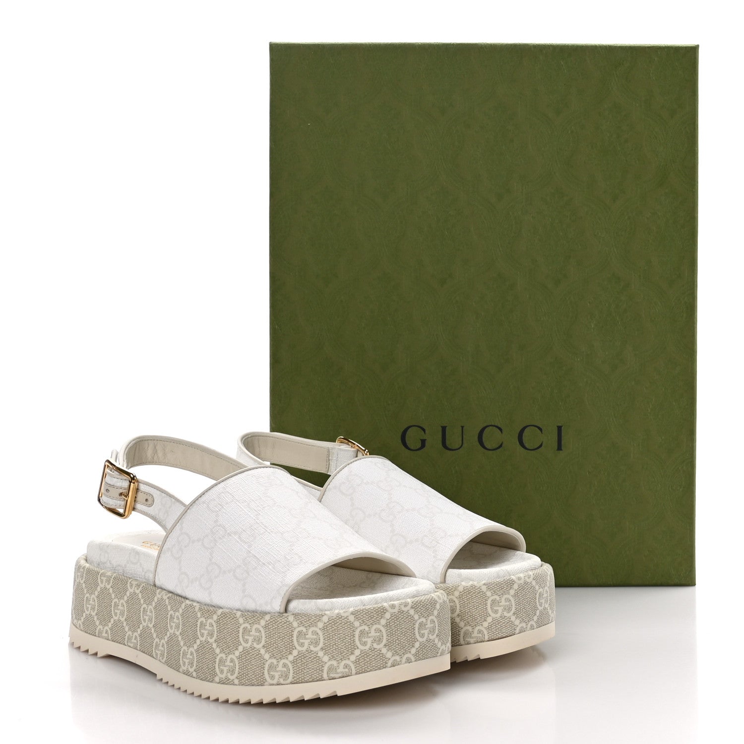 Gucci GG Supreme Monogram Granada Kid Angelina Platform 35mm Slingback Sandals 36 White Mystic White 9 of 9