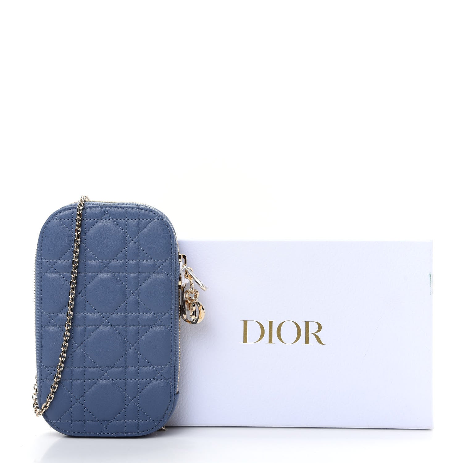 Christian Dior Lambskin Cannage Lady Dior Phone Holder Denim Blue 9 of 9
