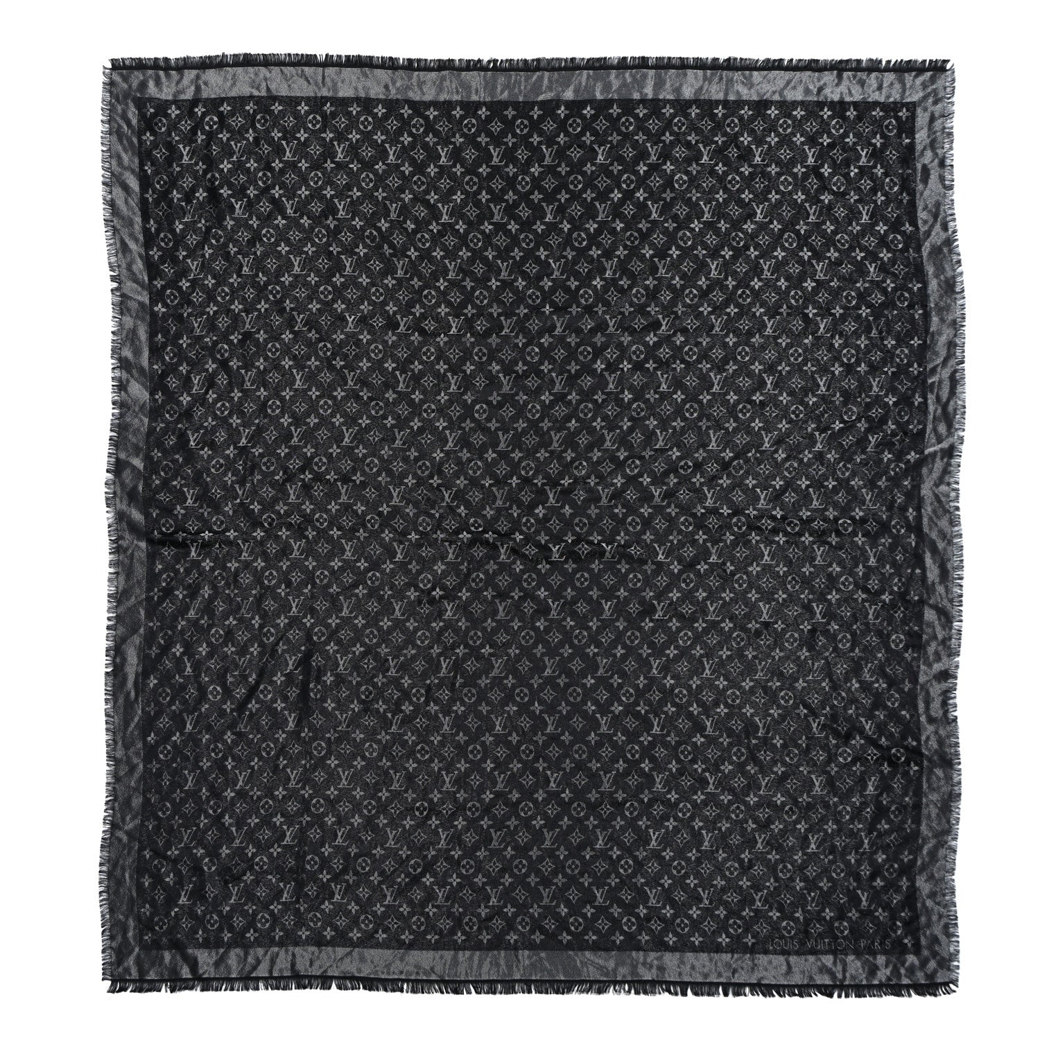 Louis Vuitton Silk Lurex Wool Monogram Shine Shawl Black 1 of 5