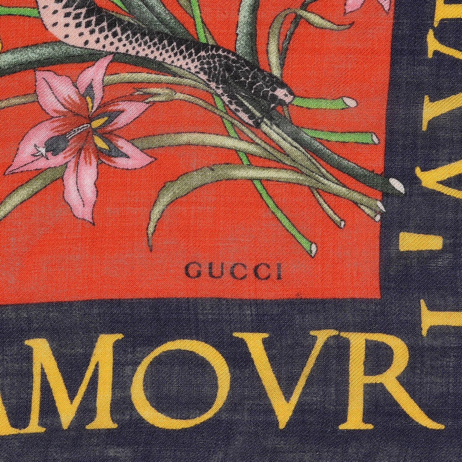 Gucci Wool Silk Flora Snake Print Shawl 3 of 6