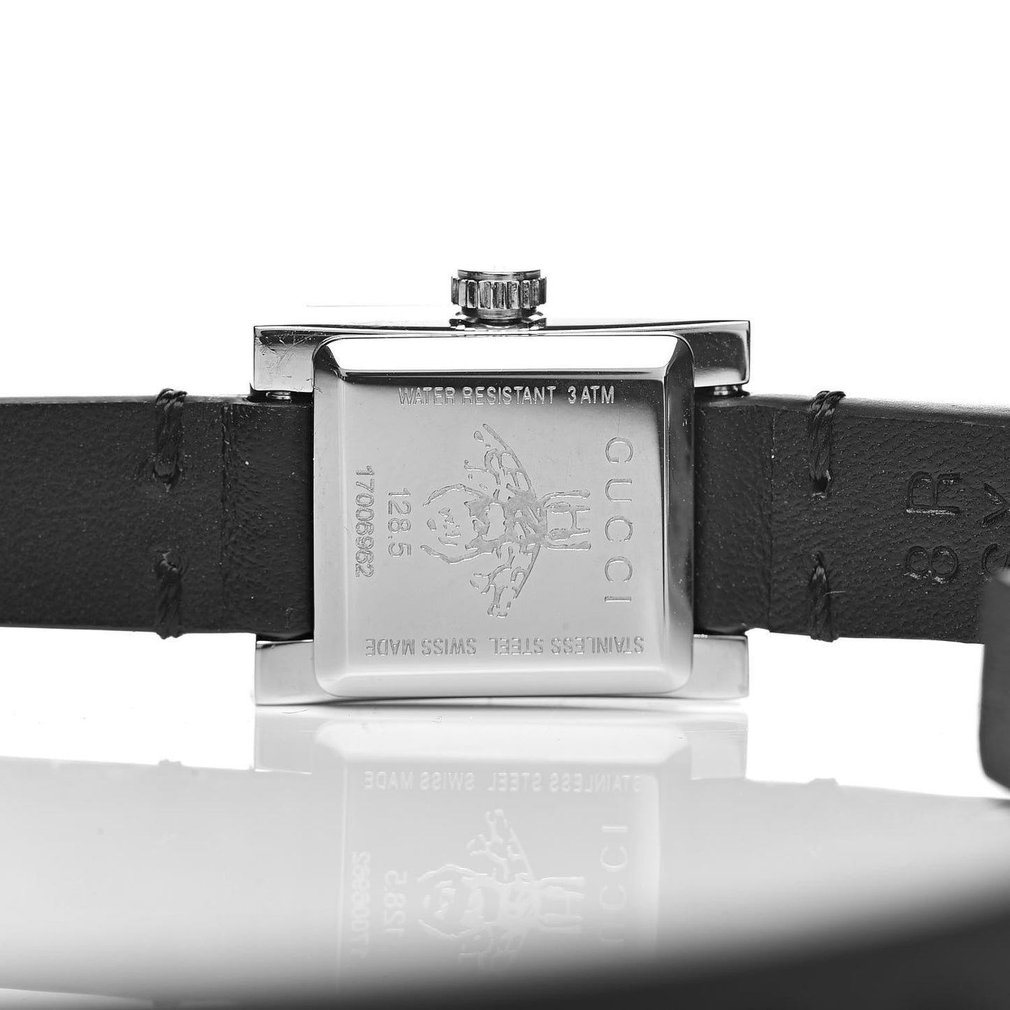 Stainless Steel Calfskin 14mm G-Frame Square Double Wrap Stud Quartz Watch Black