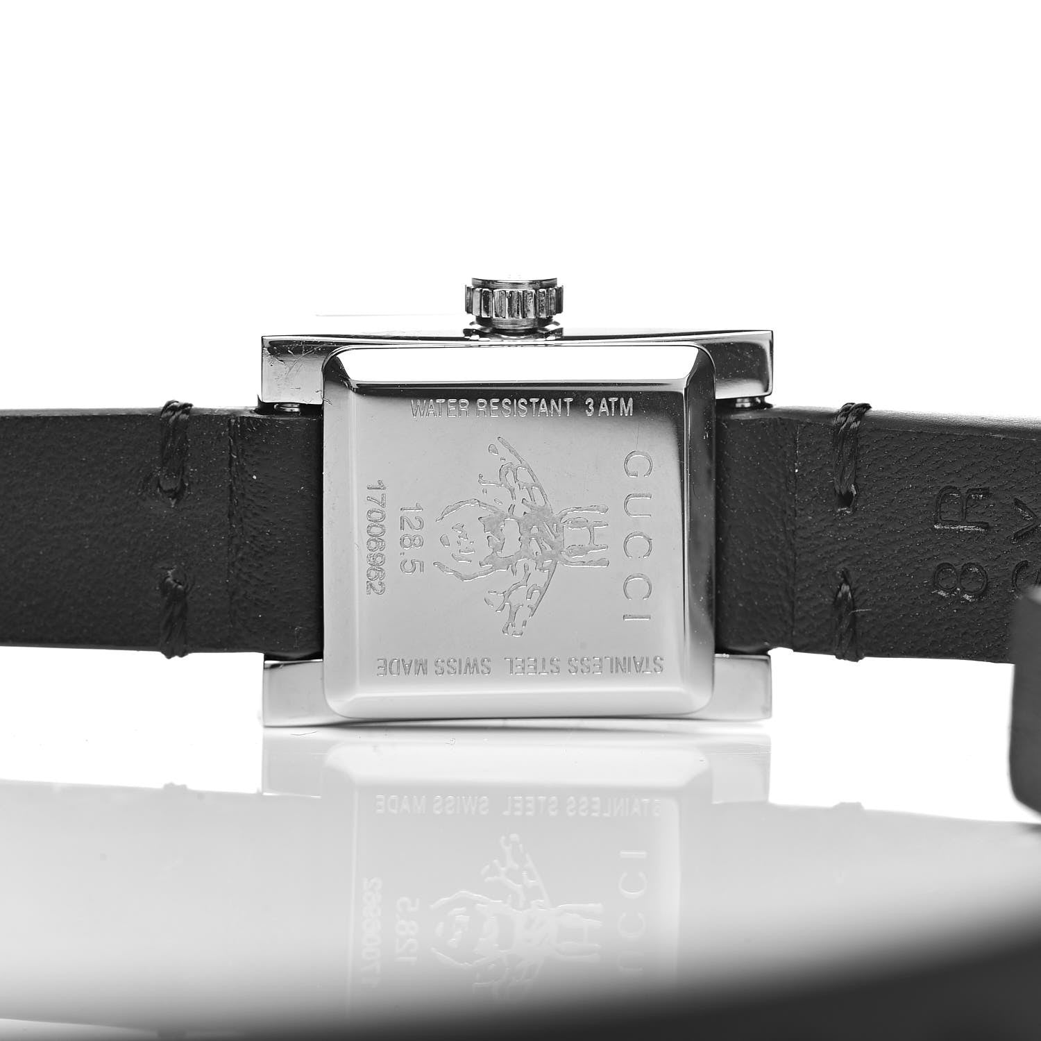 Gucci Stainless Steel Calfskin 14mm G-Frame Square Double Wrap Stud Quartz Watch Black 5 of 8