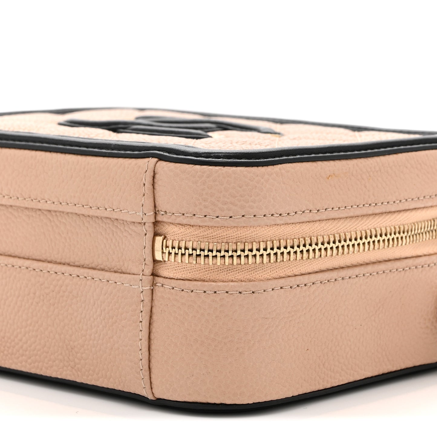 Caviar Quilted Small CC Filigree Vanity Case Beige Black