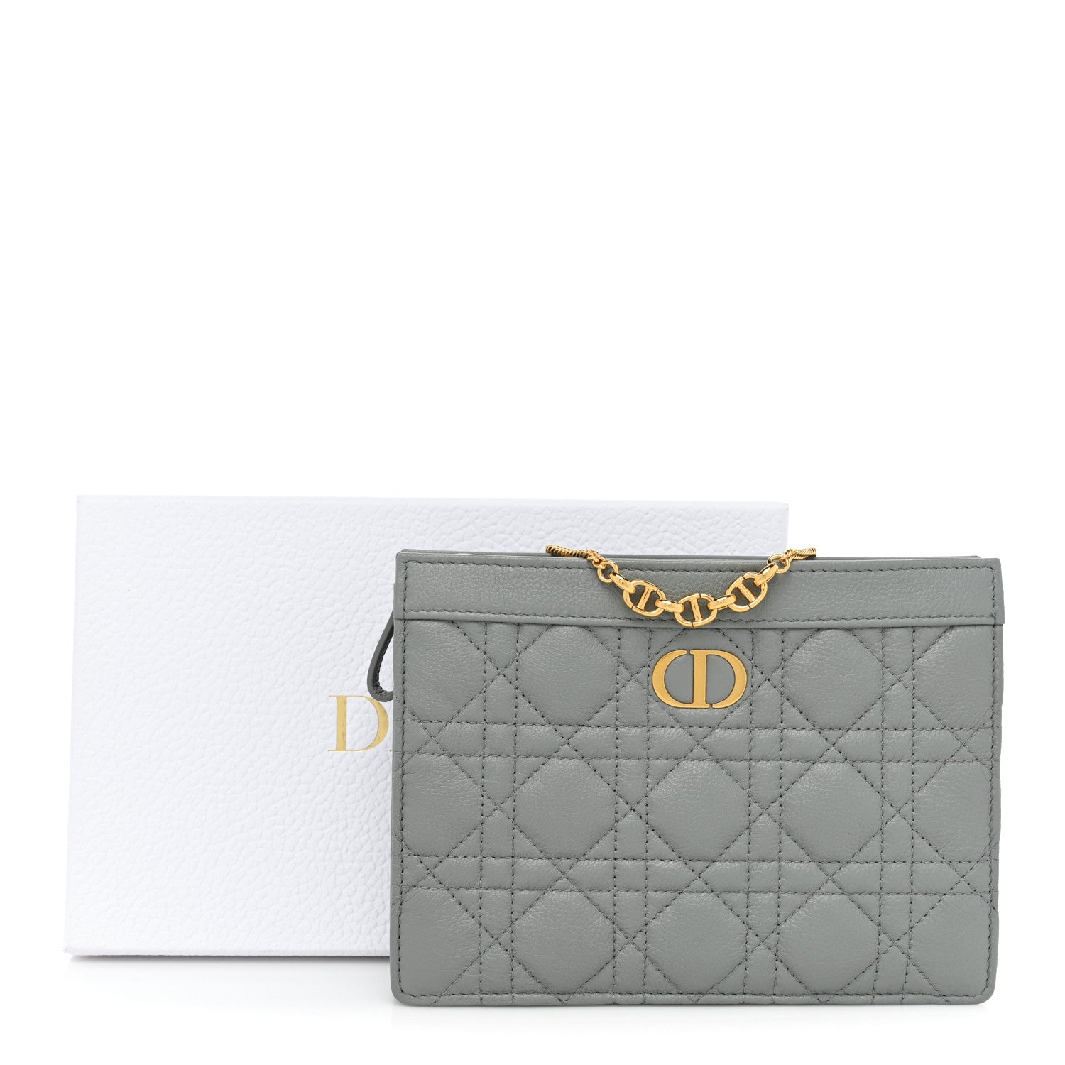 Christian Dior Calfskin Cannage Caro Zipped Pouch With Chain Grey 12 of 12