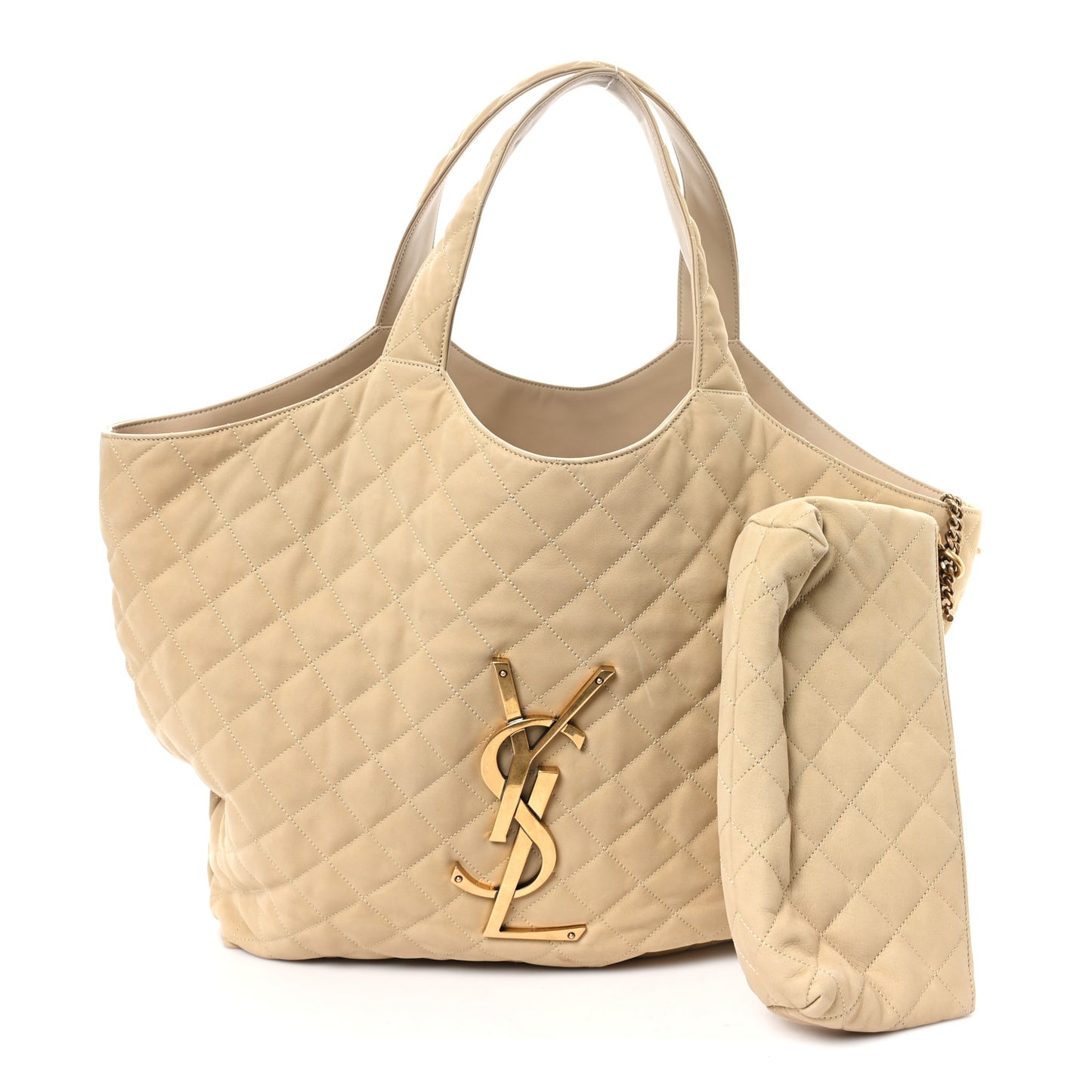 Nubuck Suede Quilted Maxi Icare Shopping Tote Safari Beige