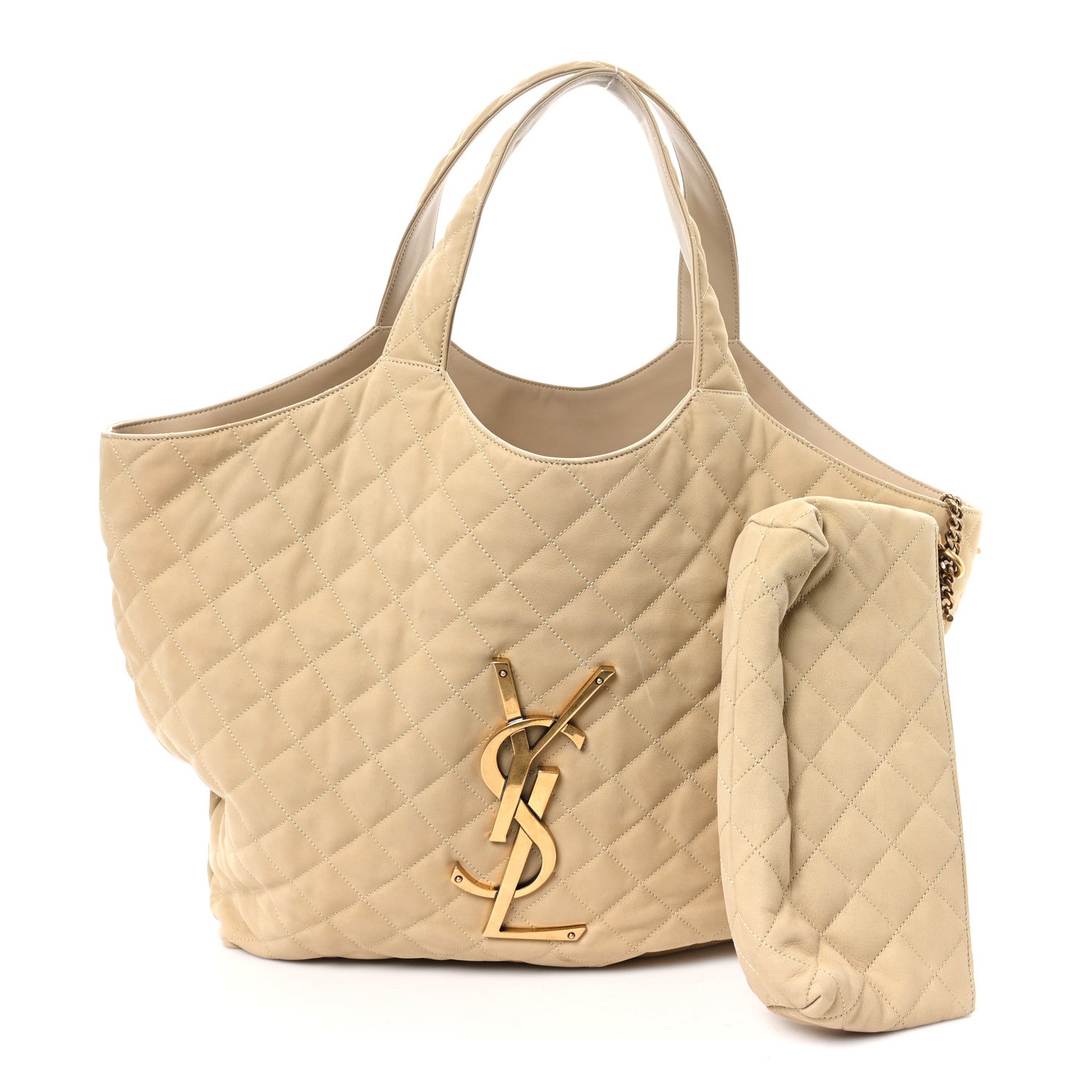 Saint Laurent Nubuck Suede Quilted Maxi Icare Shopping Tote Safari Beige 3 of 11
