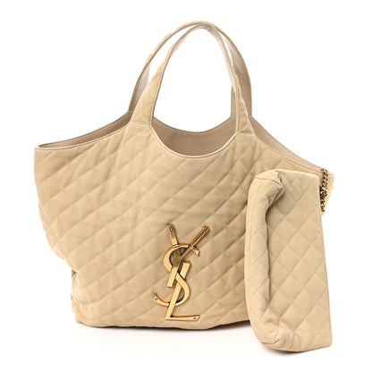 Saint Laurent Nubuck Suede Quilted Maxi Icare Shopping Tote Safari Beige 3 of 11