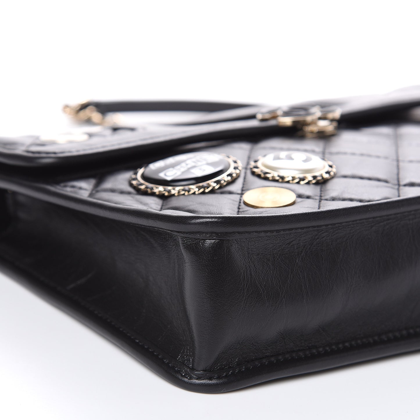 Aged Calfskin Charms Flap Bag Black