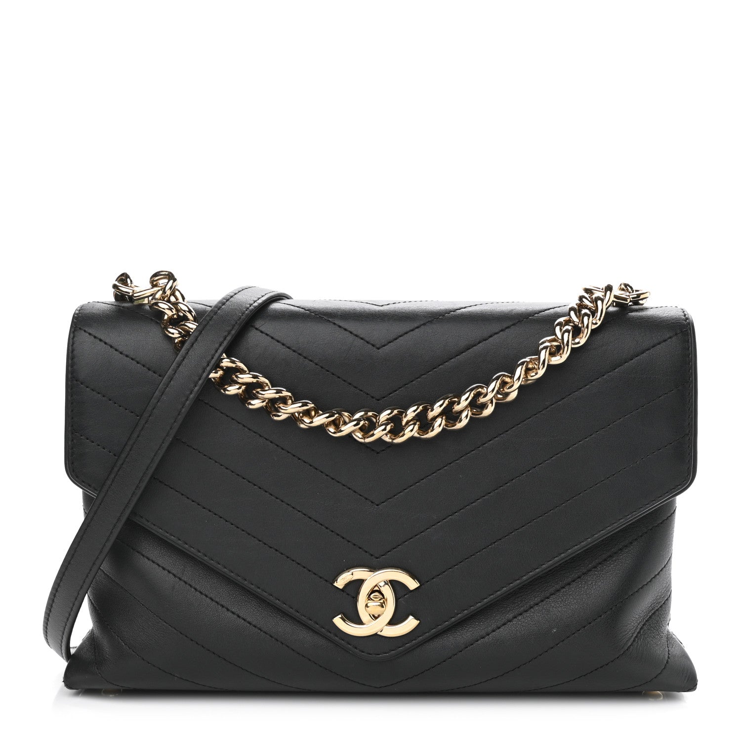 Chanel Calfskin Chevron Stitched Medium Coco Flap Bag Black 1 of 16