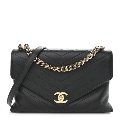 Chanel Calfskin Chevron Stitched Medium Coco Flap Bag Black 1 of 16
