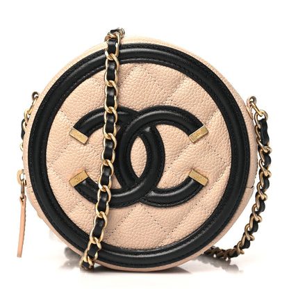 Chanel Caviar Quilted Round Filigree Crossbody Beige Black 1 of 11
