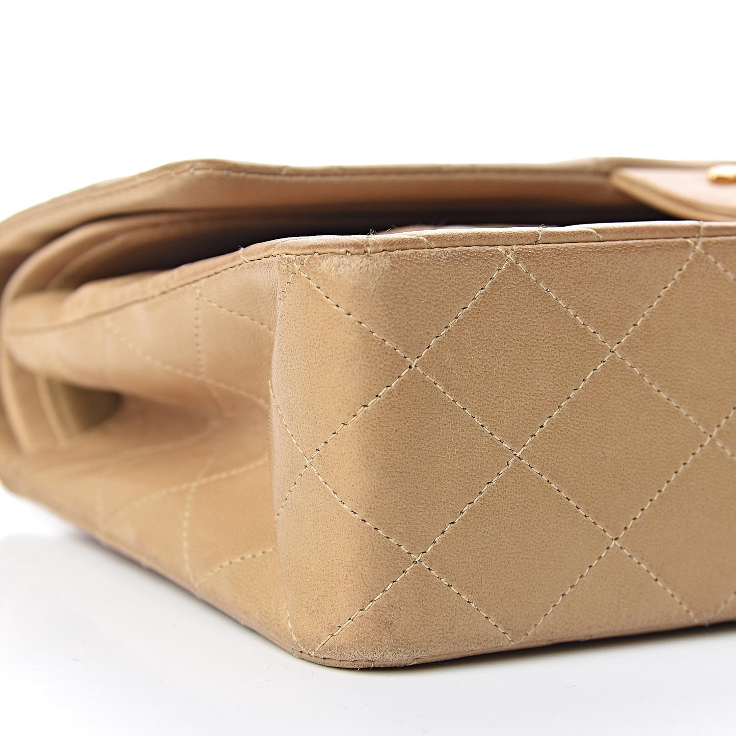 Lambskin Quilted Medium Double Flap Beige