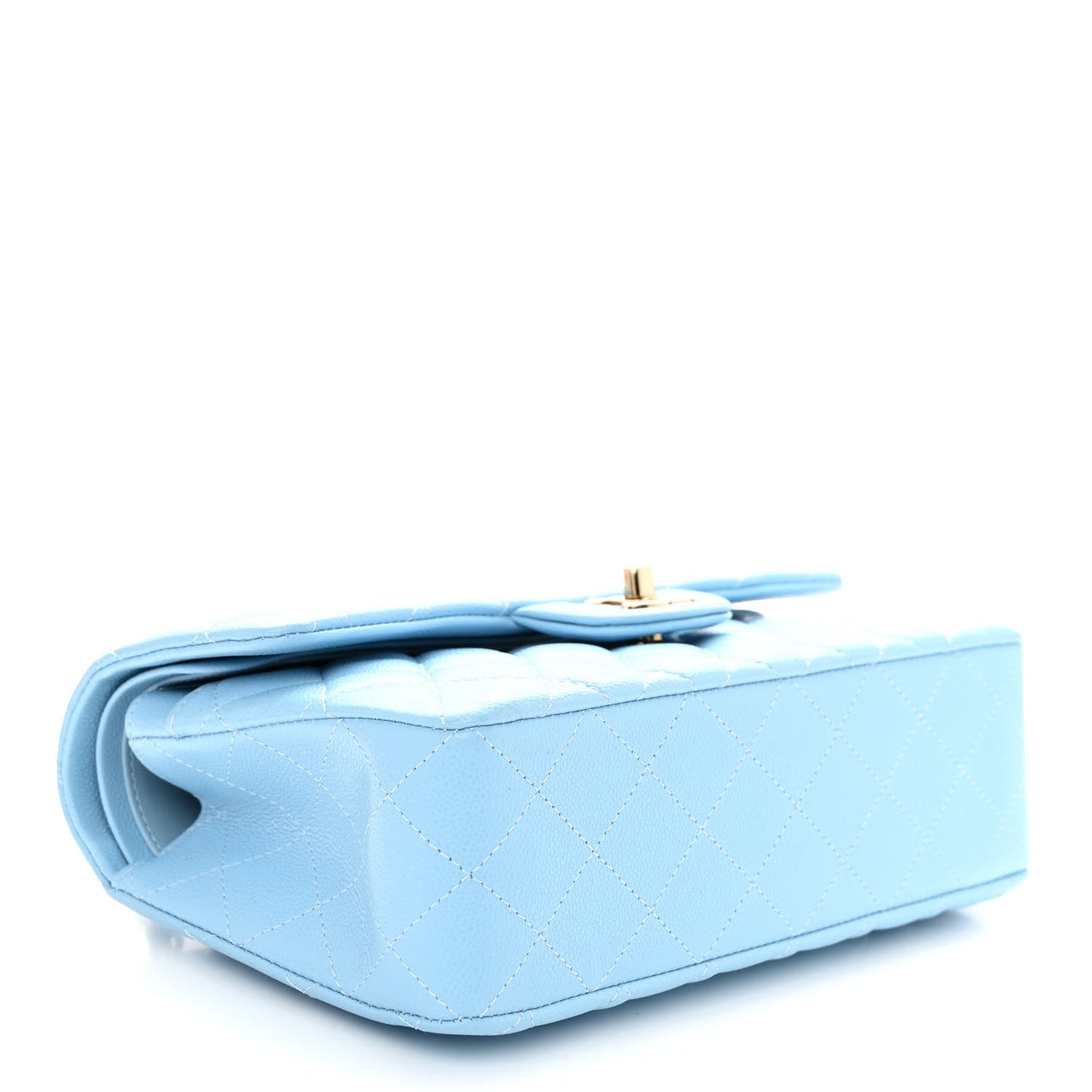 Caviar Quilted Small Double Flap Light Blue