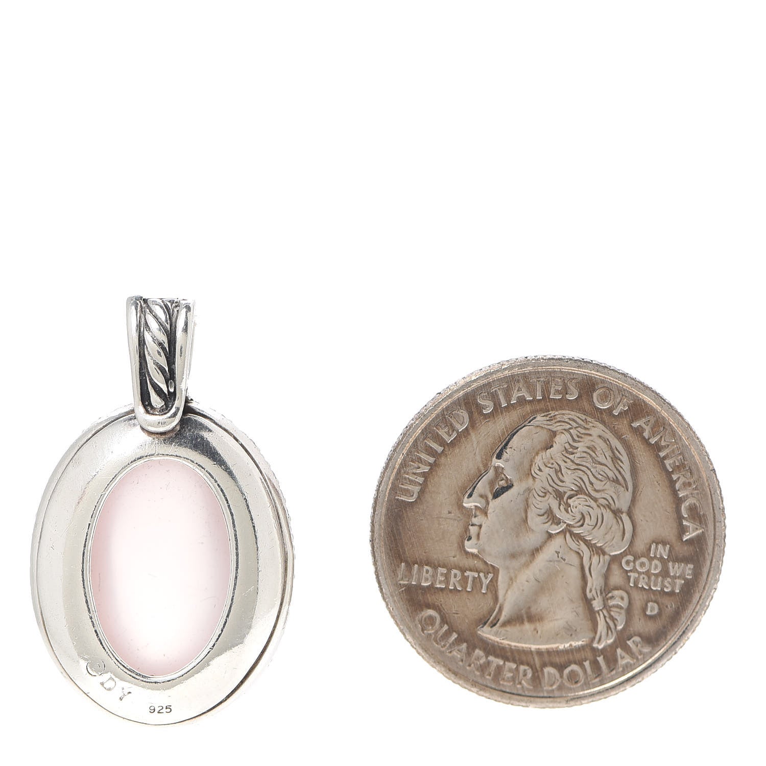 David Yurman Sterling Silver Diamond Rose Quartz Oval Pendant Enhancer 2 of 3