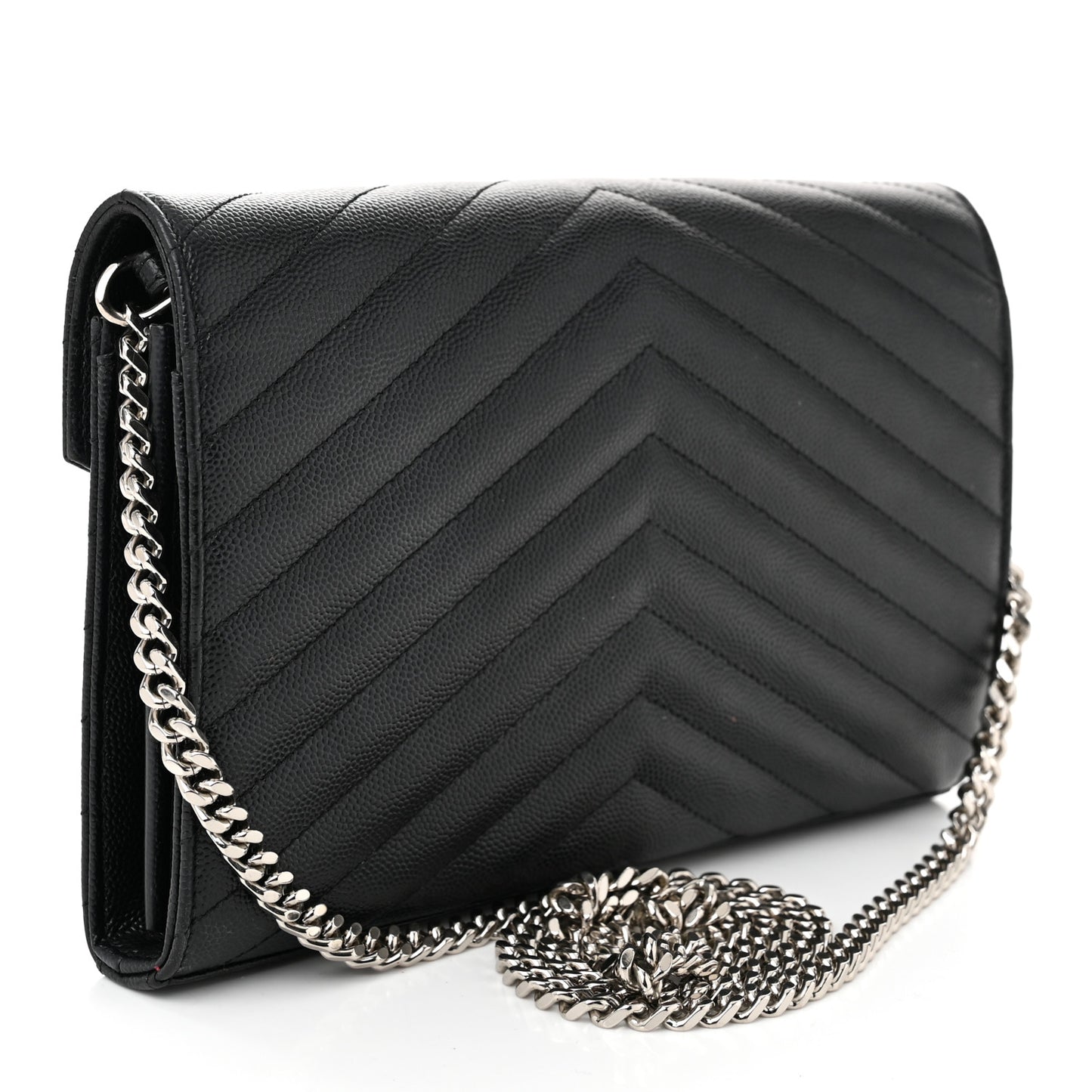 Grain De Poudre Matelasse Chevron Monogram Chain Wallet Black