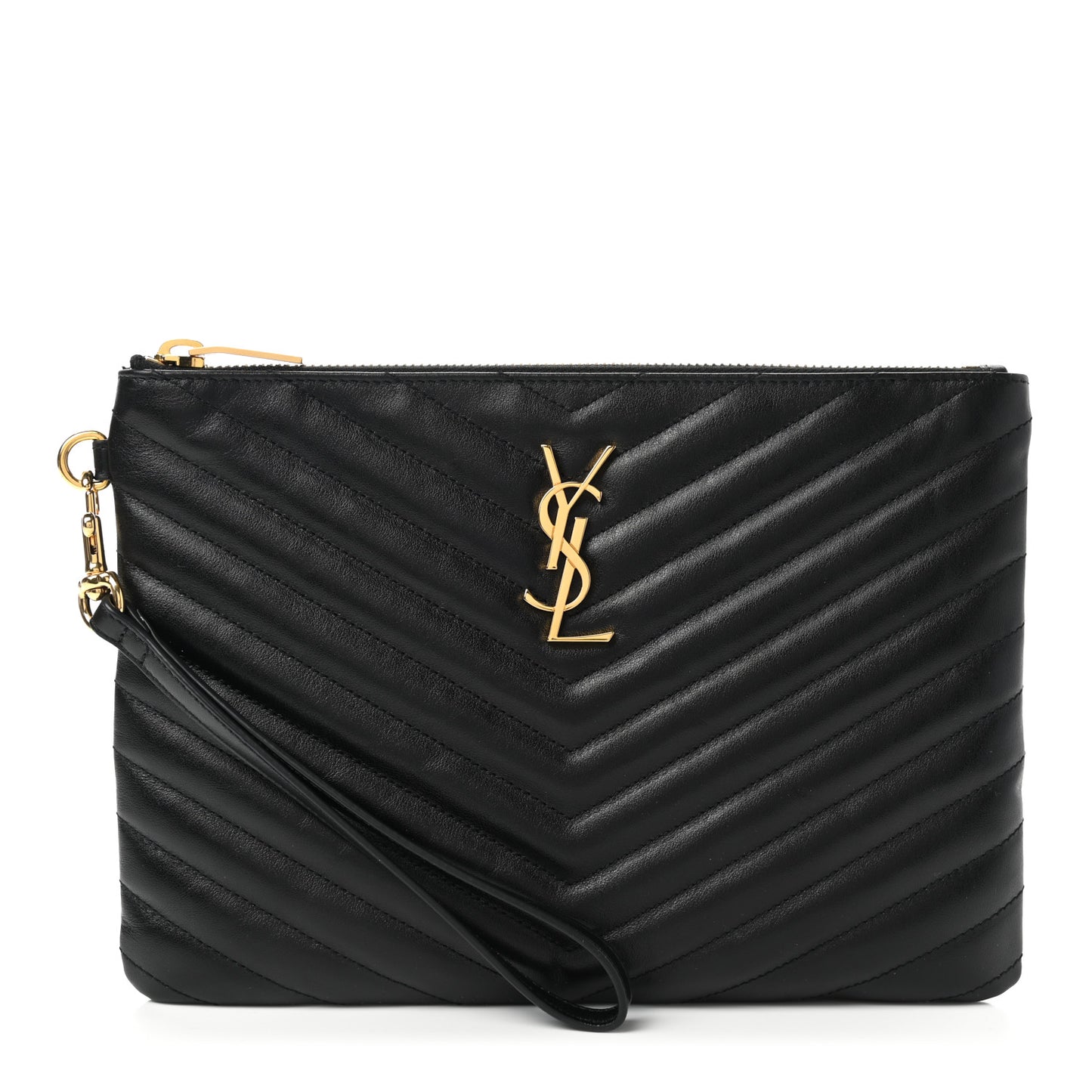 Calfskin Matelasse Chevron Monogram A5 Wristlet Black