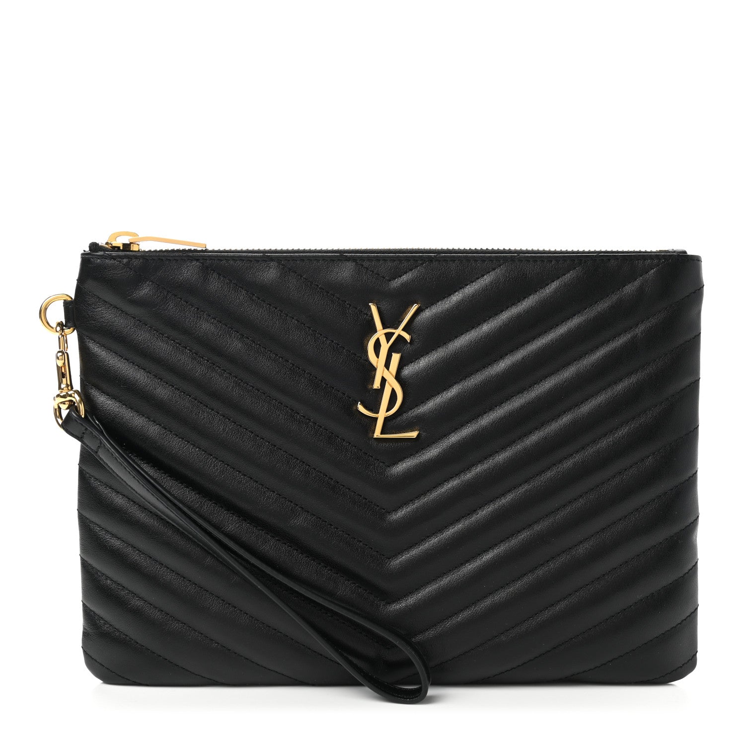Saint Laurent Calfskin Matelasse Chevron Monogram A5 Wristlet Black 1 of 7