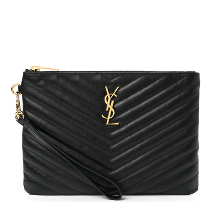 Saint Laurent Calfskin Matelasse Chevron Monogram A5 Wristlet Black 1 of 7