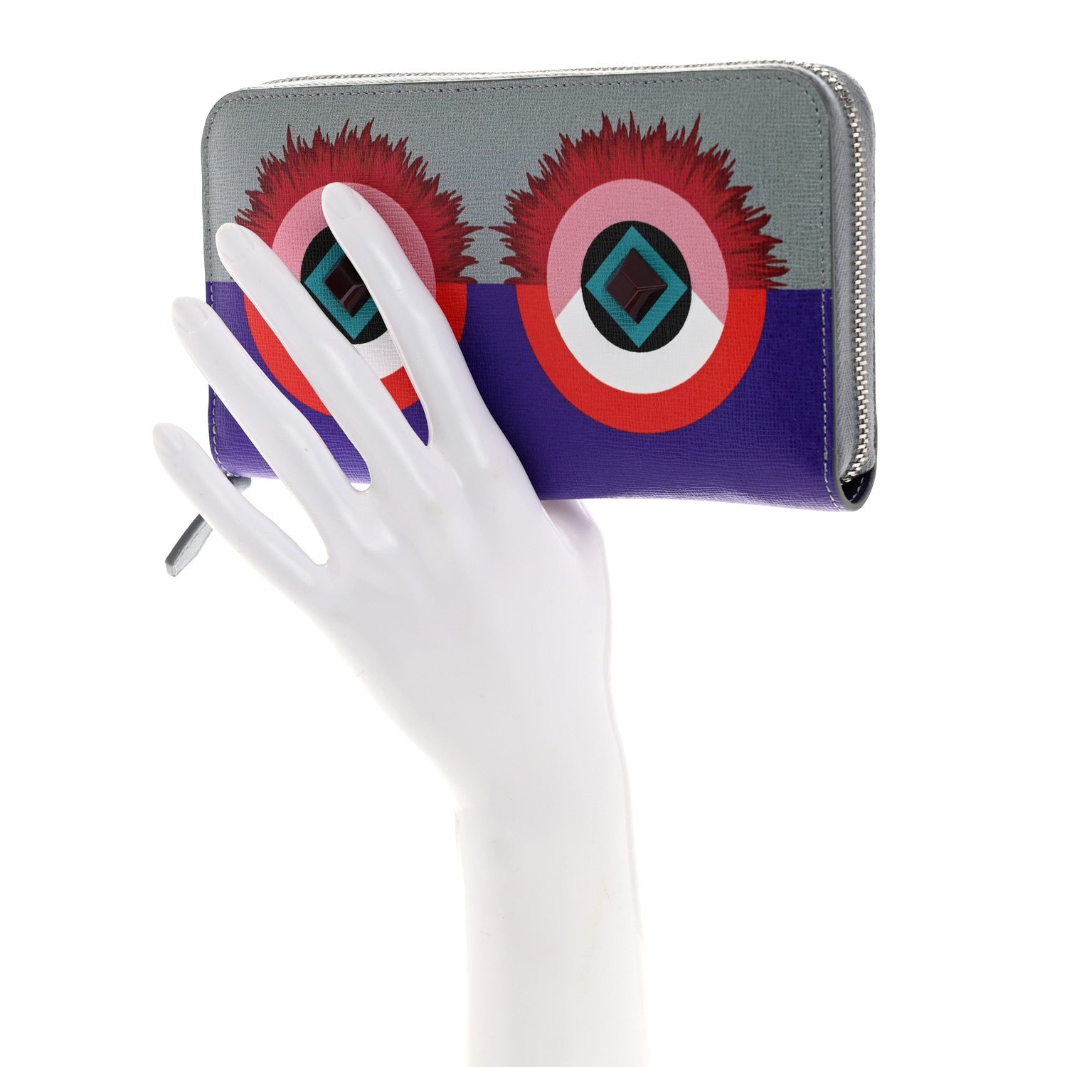 Fendi Vitello Elite Studded Hypnoteyes Zip Around Wallet Polvere Multicolor 2 of 8