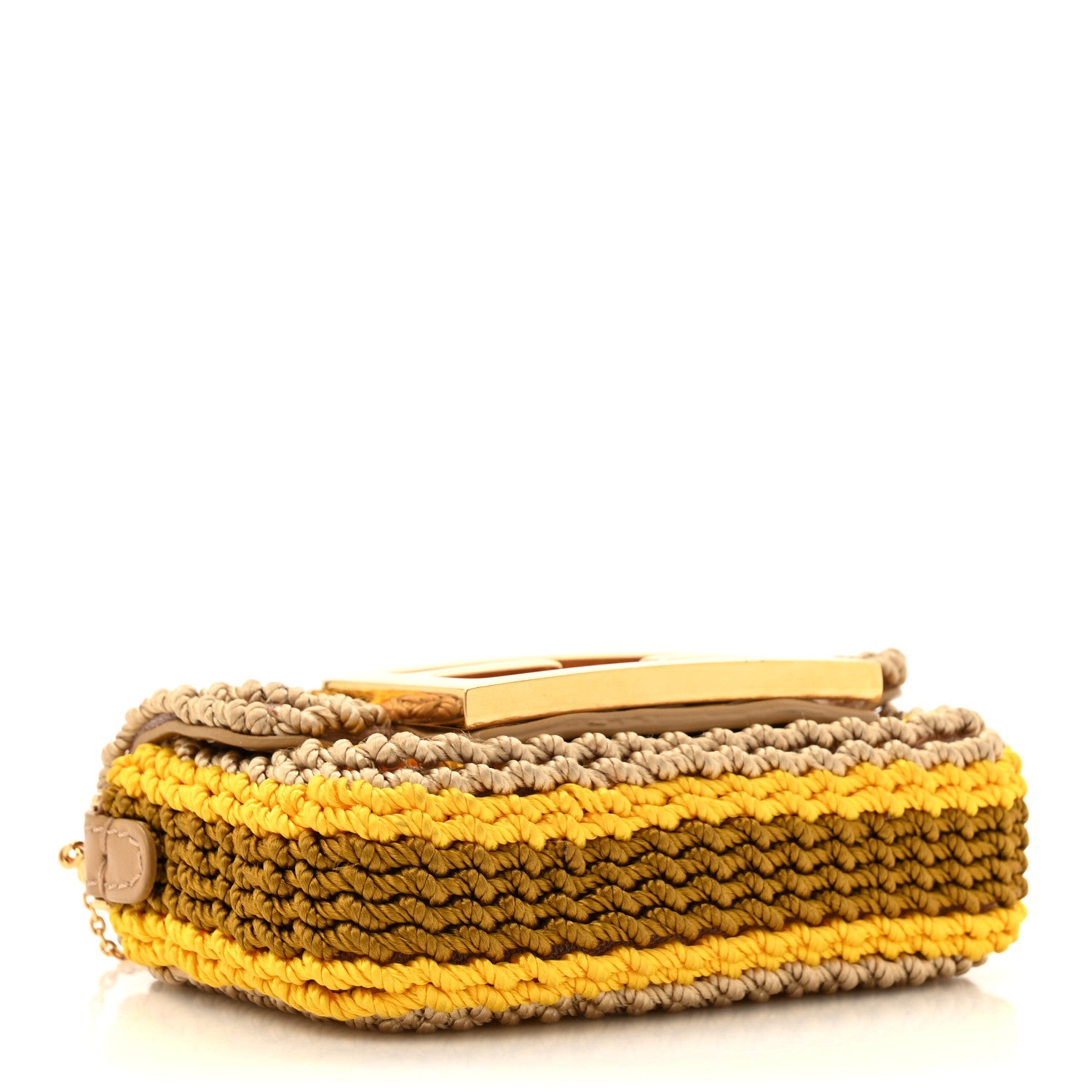 Fendi Woven Nappa FF Nano Maxi Buckle Baguette Charm Sand Pomelo Miele Scuro 4 of 10