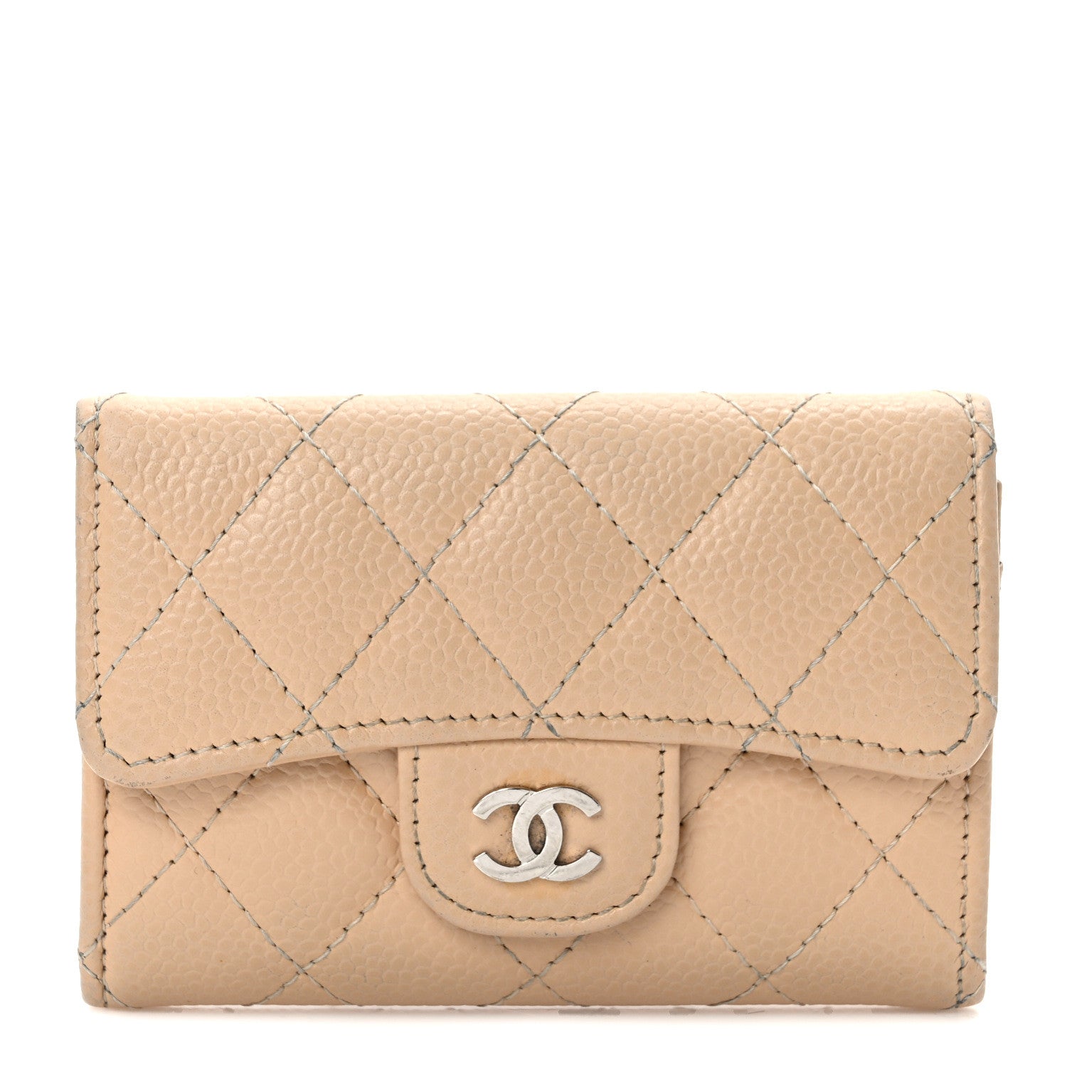 Chanel Caviar Quilted Flap Card Holder Wallet Beige 1 of 8