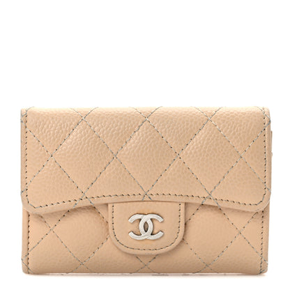 Chanel Caviar Quilted Flap Card Holder Wallet Beige 1 of 8