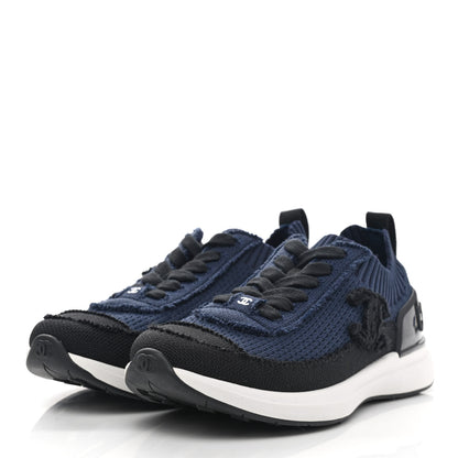 Chanel Fabric Logo Sneakers 36 Navy Black 6 of 14
