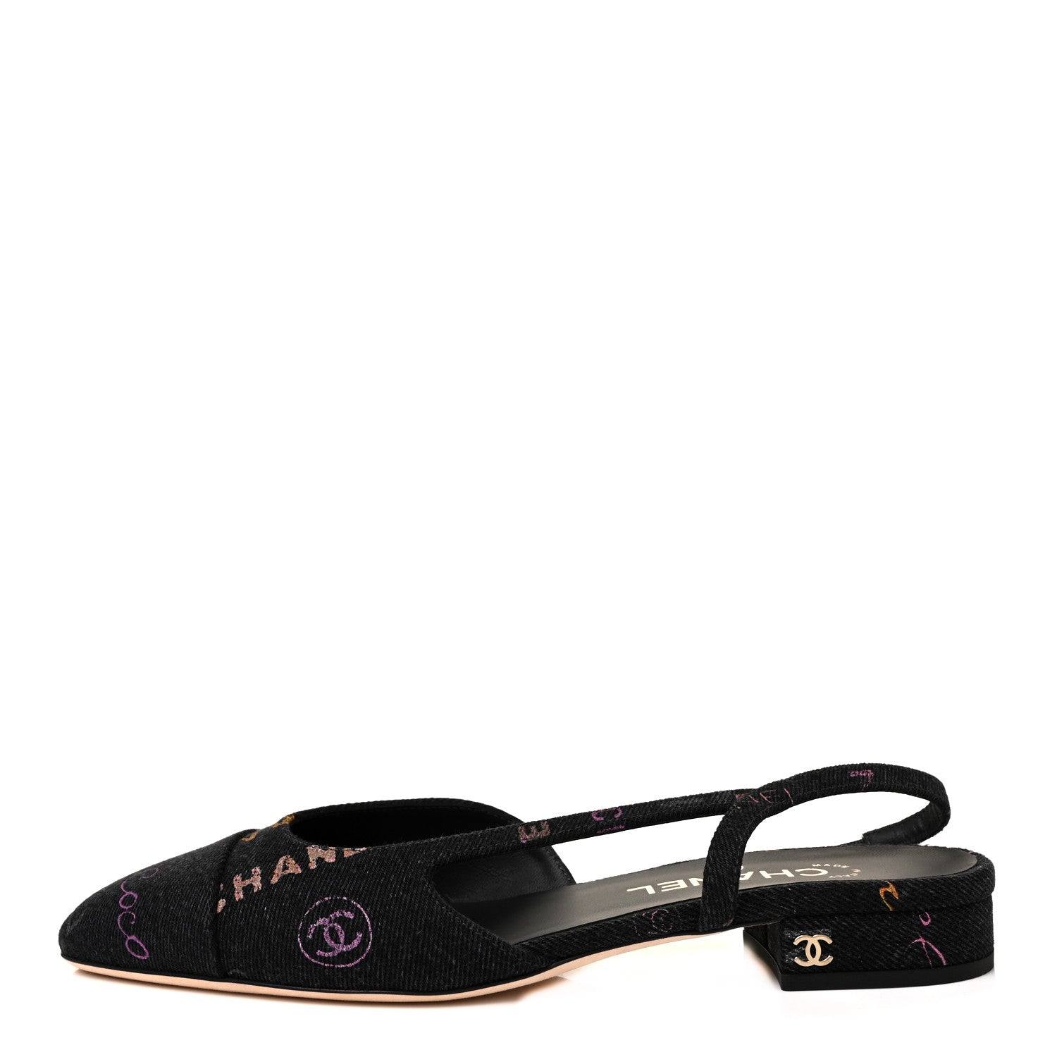 Chanel Denim Cap Toe Denim Mood Slingback Flats 39 Black Multicolor 1 of 8