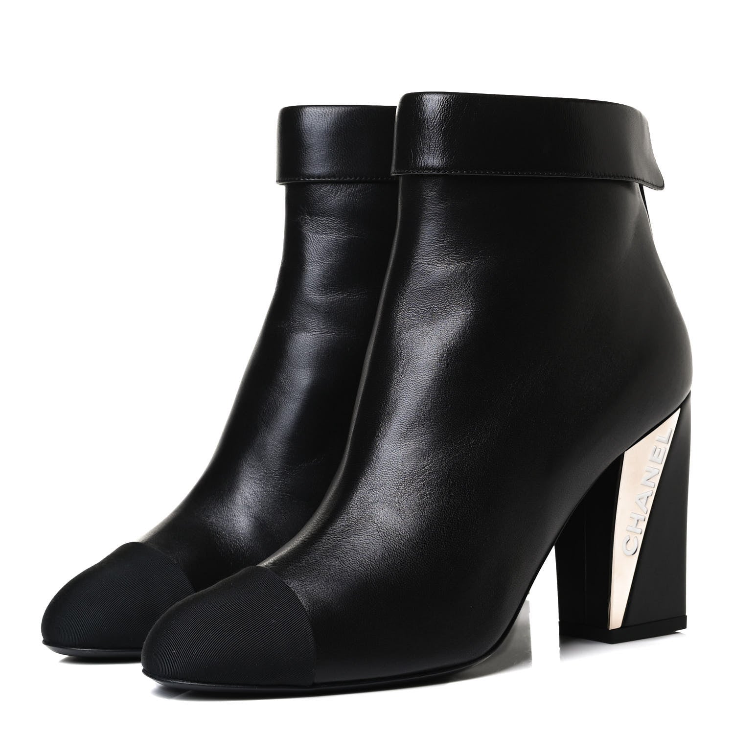 Chanel Lambskin Grosgrain Triangle & Collar 90 Ankle Boots 39.5 Black 3 of 12