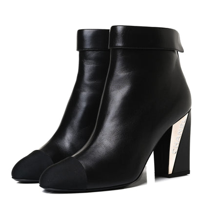 Chanel Lambskin Grosgrain Triangle & Collar 90 Ankle Boots 39.5 Black 3 of 12