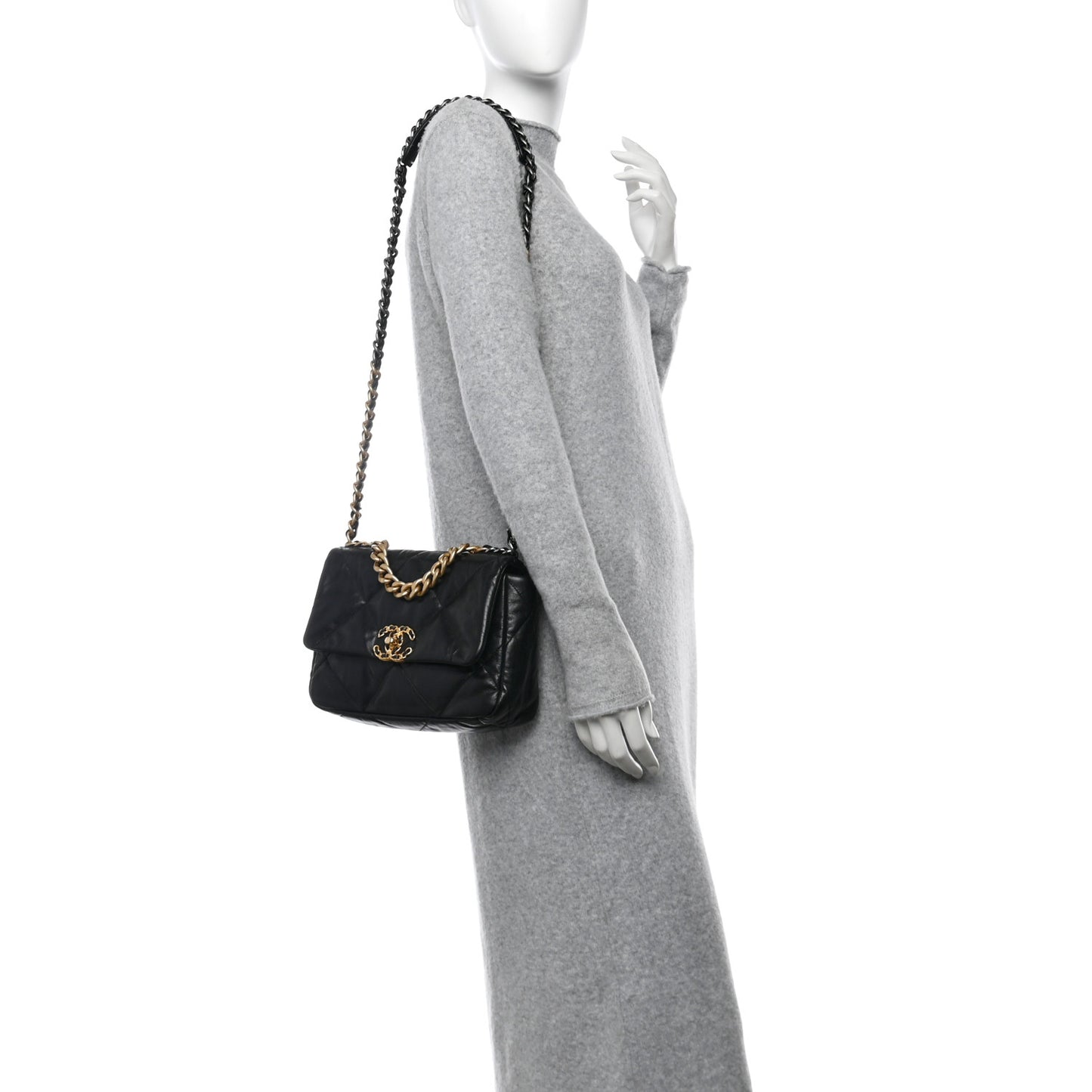 Shiny Goatskin Quilted Medium Chanel 19 Flap Black