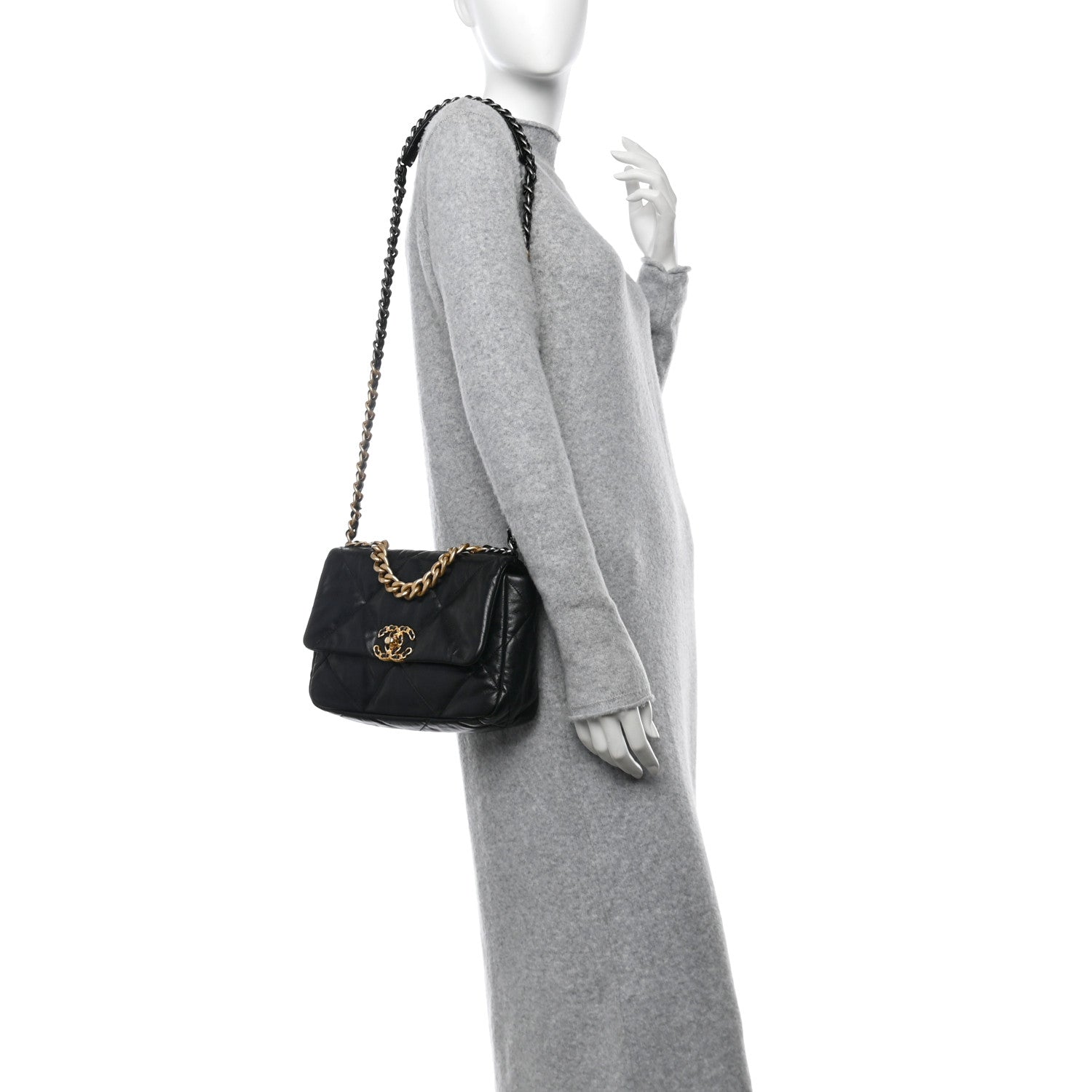 Chanel Shiny Goatskin Quilted Medium Chanel 19 Flap Black 2 of 12