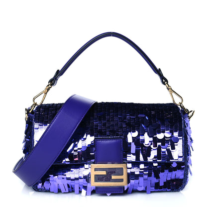 Fendi Sequin Paillettes Shiny Nappa Sex and the City Baguette Viola Purple Rain 1 of 12
